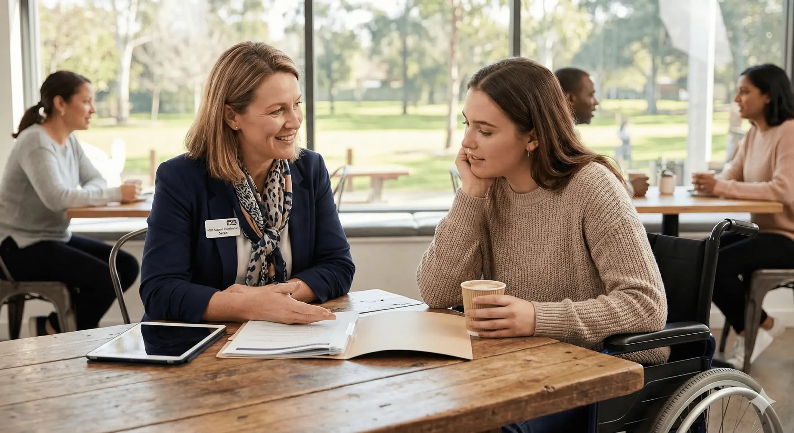Support coordinator in Perth talking to participant